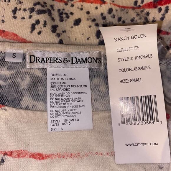 DRAPER'S & DAMON'S White Black Vintage 00s Floral 3/4 Sleeve Blouse - Picture 3 of 6